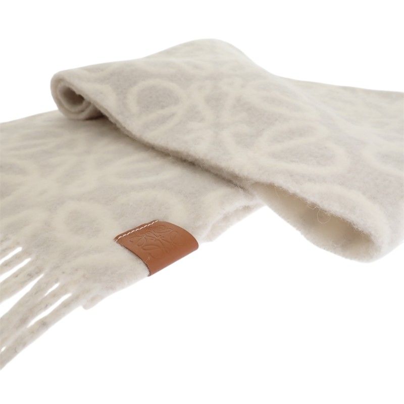 Loewe Anagram Scarf Fringe Wool Alpaca Gray White — view 4