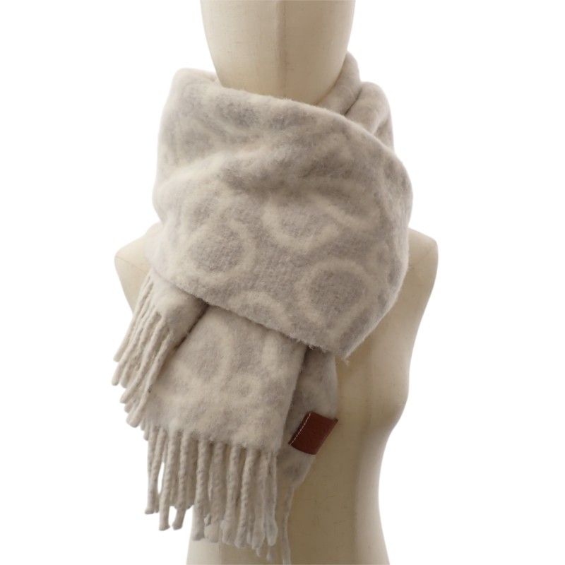 Loewe Anagram Scarf Fringe Wool Alpaca Gray White — view 8