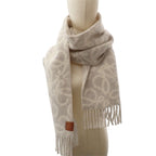 Loewe Anagram Scarf Fringe Wool Alpaca Gray White — view 7