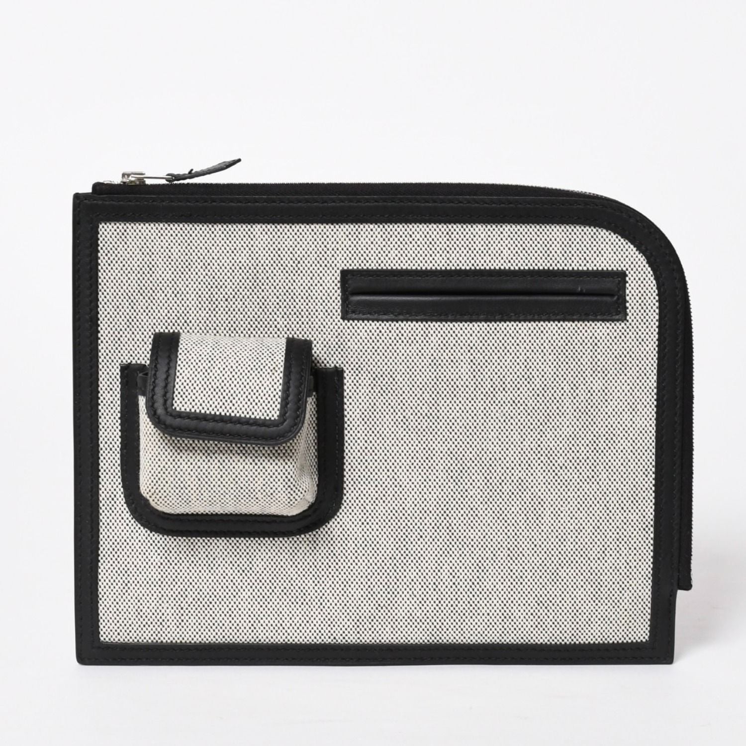 Hermes Cargo Pocket Zip Pouch Toile H Veau Black Ecru Silver — view 2