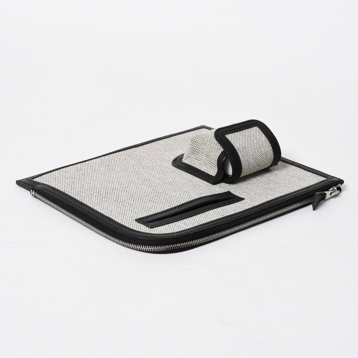 Hermes Cargo Pocket Zip Pouch Toile H Veau Black Ecru Silver — view 8