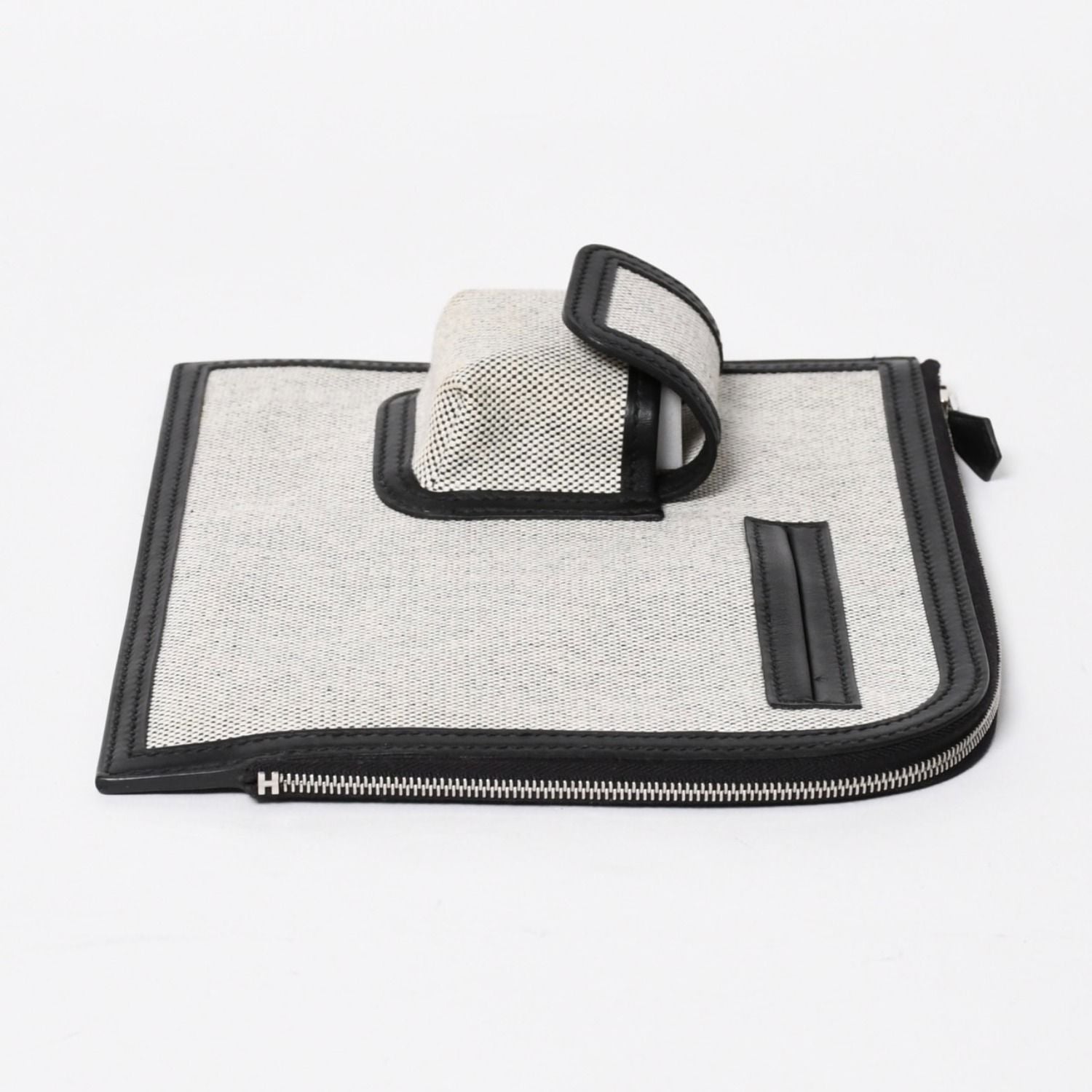 Hermes Cargo Pocket Zip Pouch Toile H Veau Black Ecru Silver — view 5
