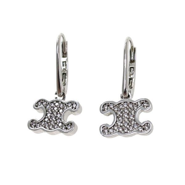 Celine Triomphe Rhinestone Earrings Rhodium Finish — view 4