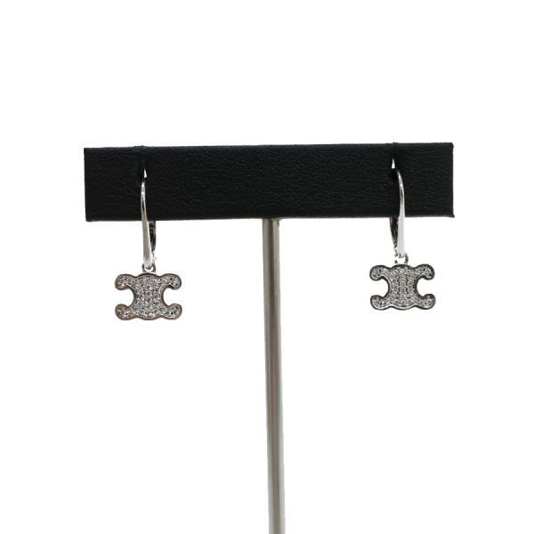 Celine Triomphe Rhinestone Earrings Rhodium Finish
