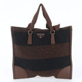 Prada Triangle Logo Leather Tweed Tote