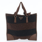 Prada Triangle Logo Leather Tweed Tote