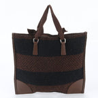 Prada Triangle Logo Leather Tweed Tote — view 3
