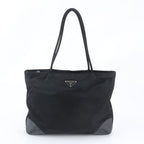 Prada Tessuto Nylon Triangle Logo Leather Tote Shoulder Black