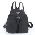 Prada Tessuto Nylon Triangle Logo Leather Backpack Black