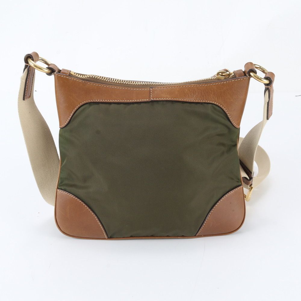 Prada Tessuto Nylon Triangle Logo Leather Shoulder Bag Crossbody Messenger — view 3