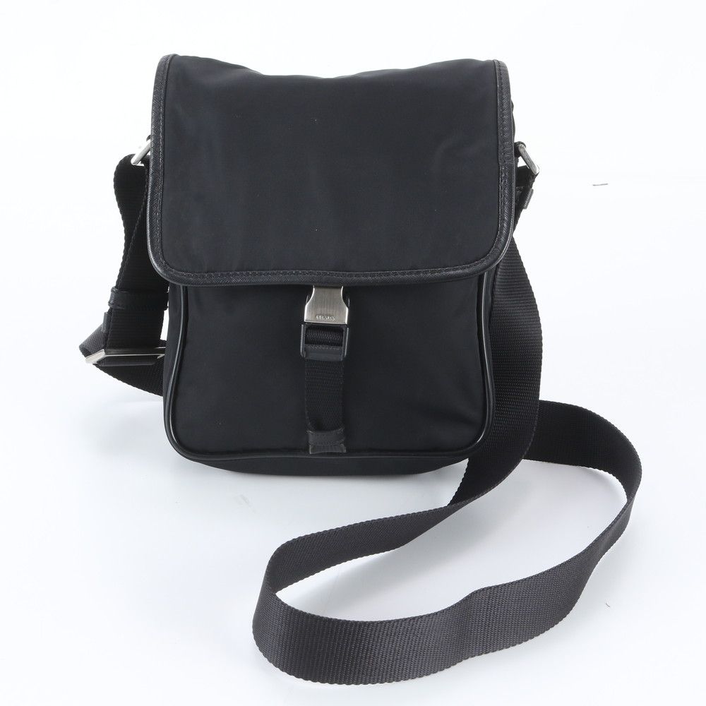 Prada Tessuto Nylon Saffiano Leather Shoulder Bag Crossbody Messenger Black
