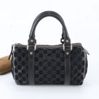 Gucci GG Canvas Calf Hair Mini Boston Leather Handbag Tote Black