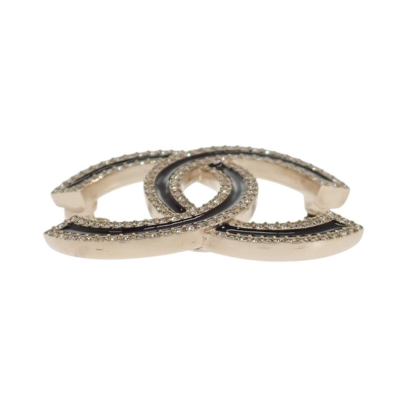 Chanel CC Logo Brooch Metal Crystal Gold Black — view 6