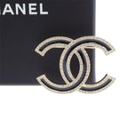 Chanel CC Logo Brooch Metal Crystal Gold Black