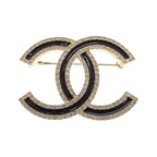 Chanel CC Logo Brooch Metal Crystal Gold Black — view 2