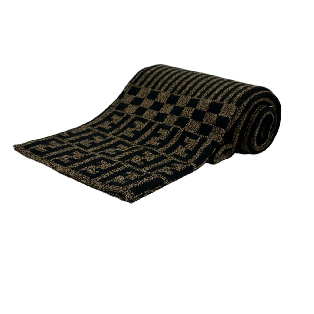 Fendi Scarf Dark Brown Black Pecan Zucca Pattern Wool