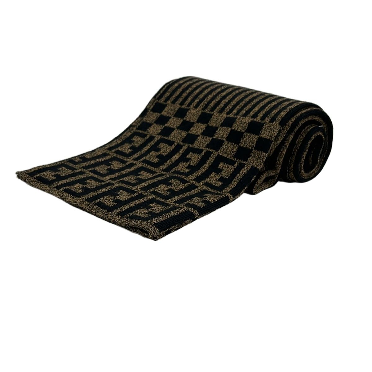 Fendi Scarf Dark Brown Black Pecan Zucca Pattern Wool