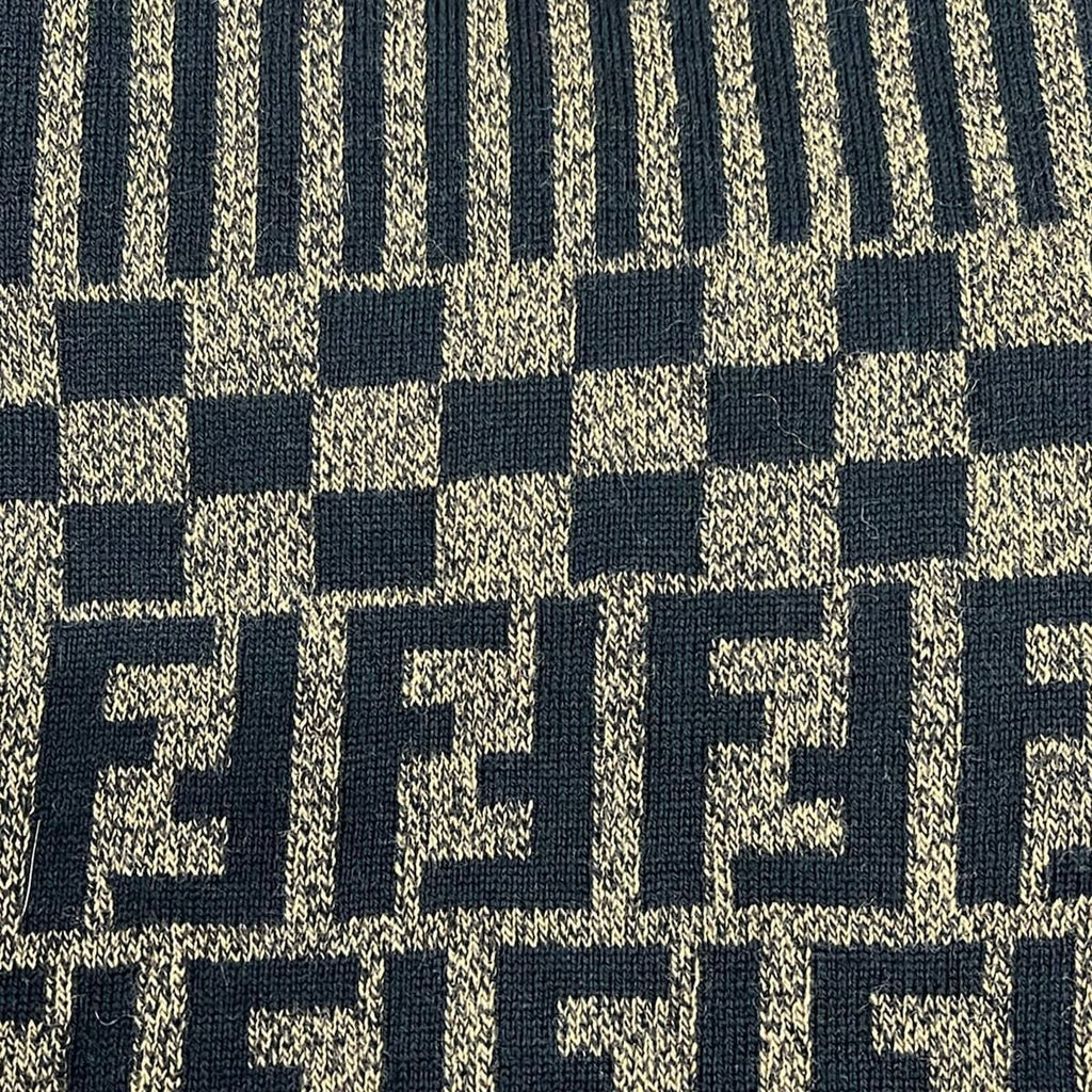 Fendi Scarf Dark Brown Black Pecan Zucca Pattern Wool — view 4