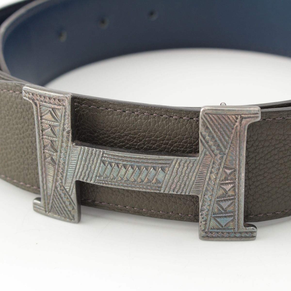 Hermes Constance Touareg Reversible H Belt Navy Gray 85 — view 3