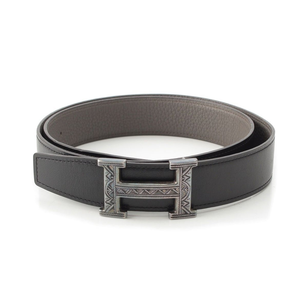 Hermes Constance Touareg Reversible H Belt Black Gray 85