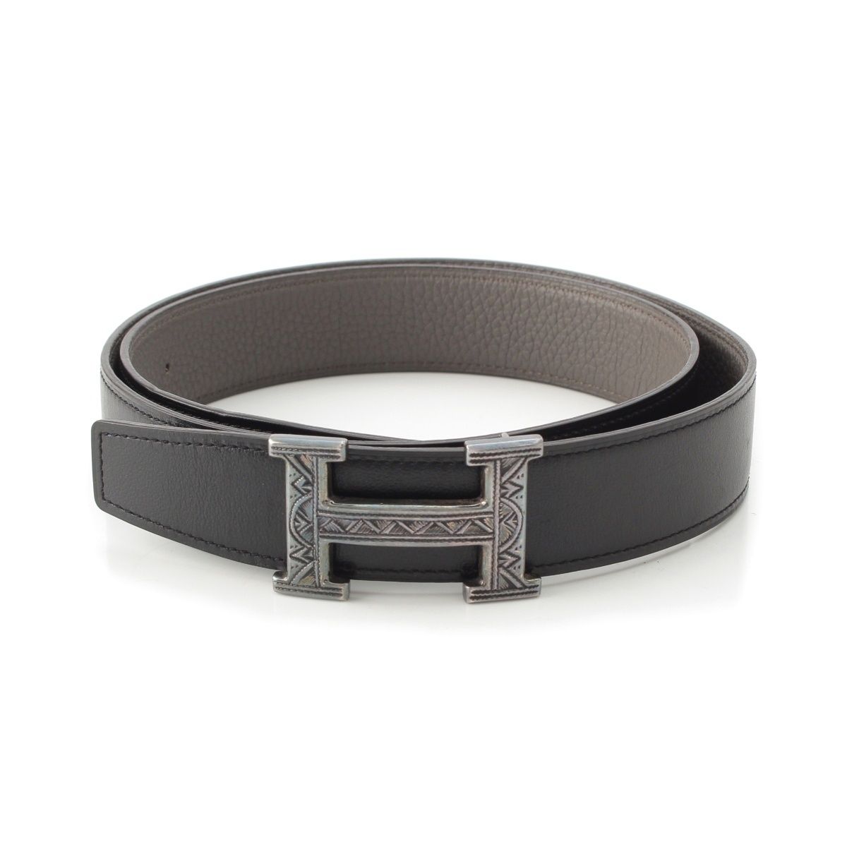 Hermes Constance Touareg Reversible H Belt Black Gray 85