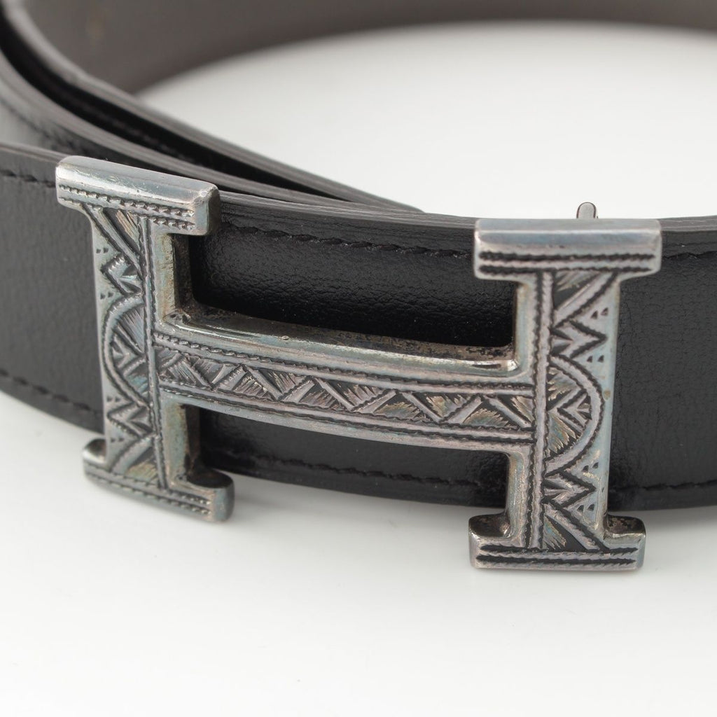 Hermes Constance Touareg Reversible H Belt Black Gray 85 — view 3