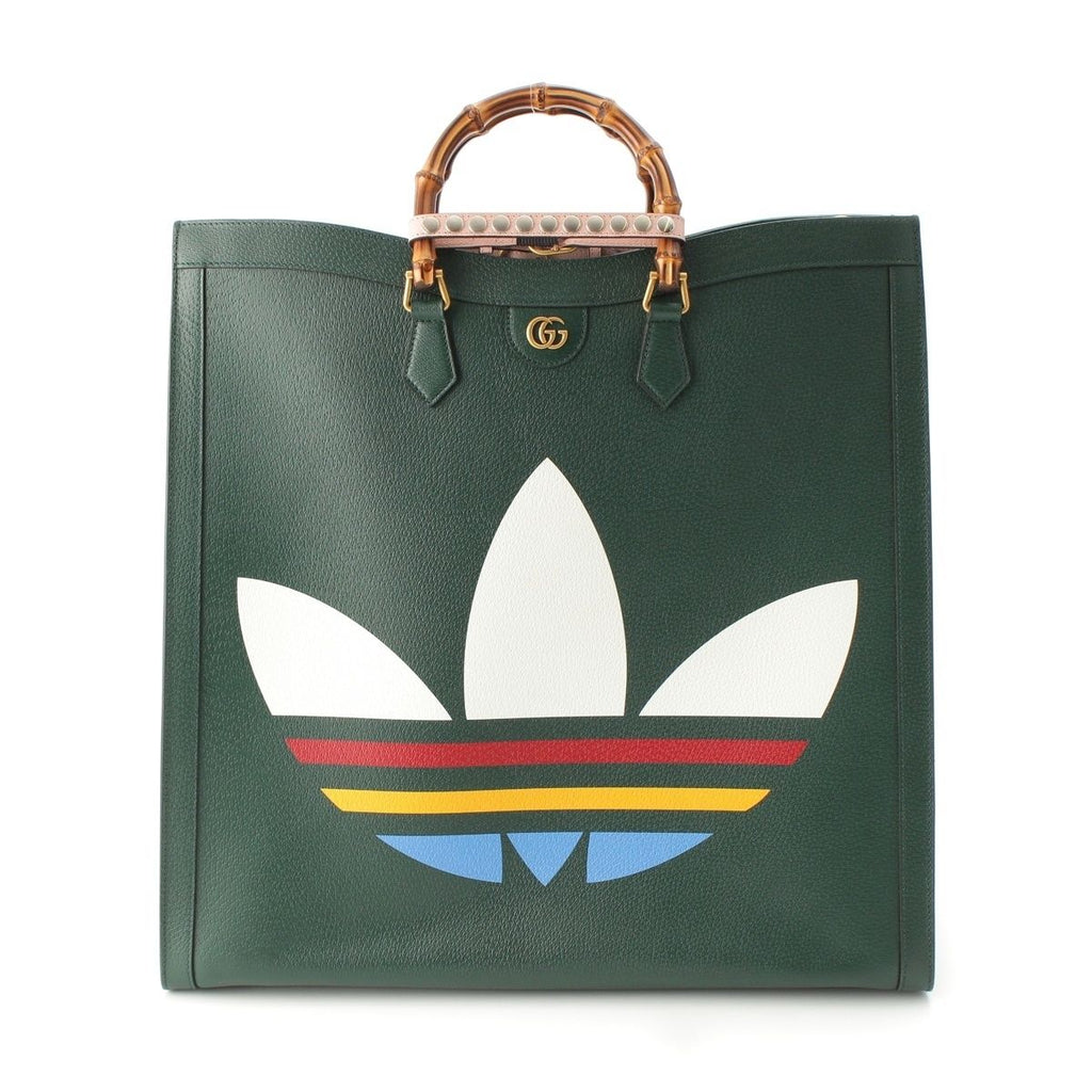 Gucci Adidas Diana Large Bamboo Tote Shoulder Bag Green