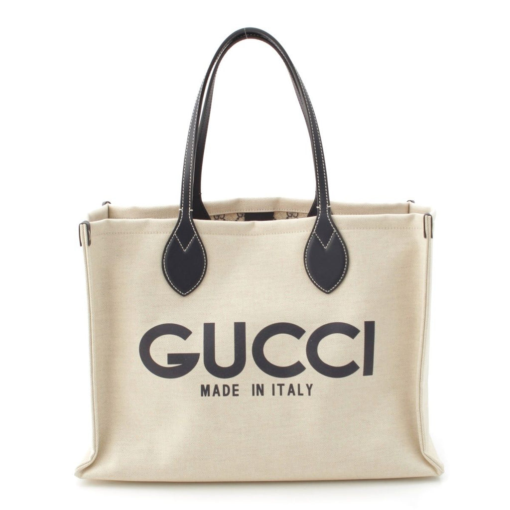 Gucci GG Supreme Canvas Logo Print Tote Ivory