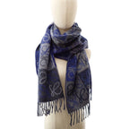 Loewe Checkerboard Scarf Anagram Fringe Wool Cashmere Blue — view 7