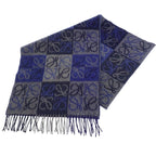 Loewe Checkerboard Scarf Anagram Fringe Wool Cashmere Blue
