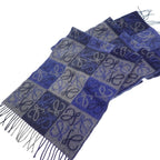 Loewe Checkerboard Scarf Anagram Fringe Wool Cashmere Blue — view 3
