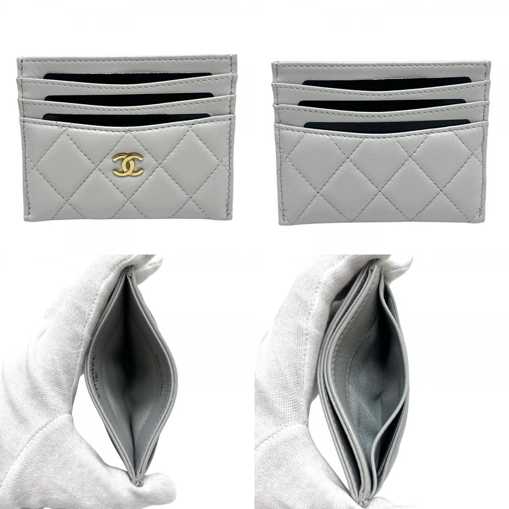 Chanel Card Case CC Logo Timeless Classic Quilted Lambskin Gray — view 8