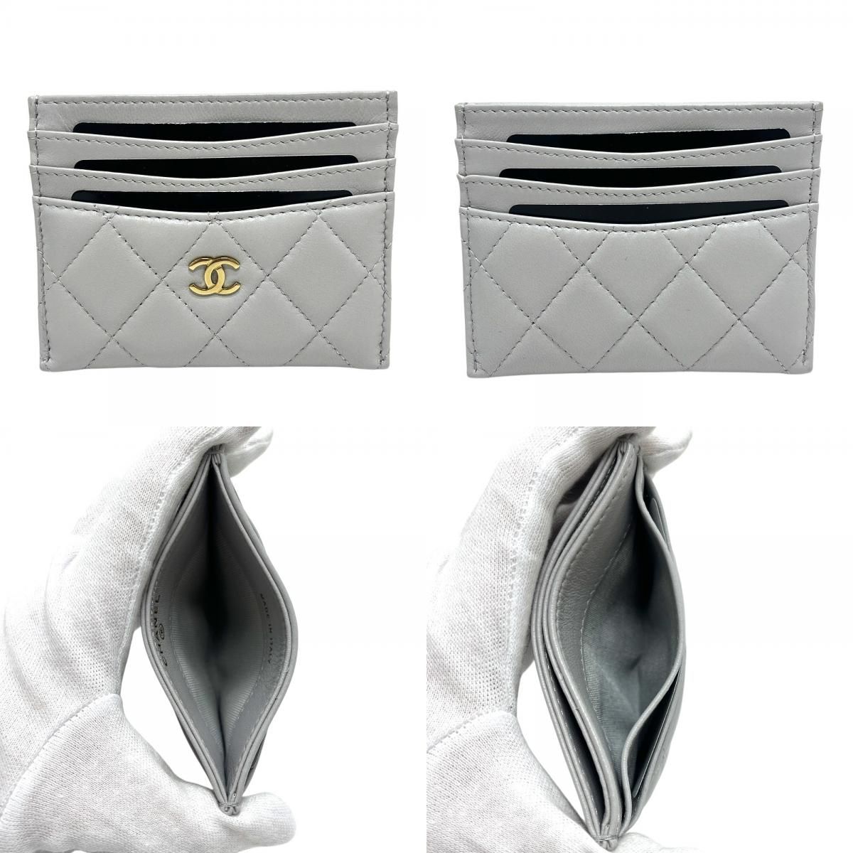 Chanel Card Case CC Logo Timeless Classic Quilted Lambskin Gray — view 8