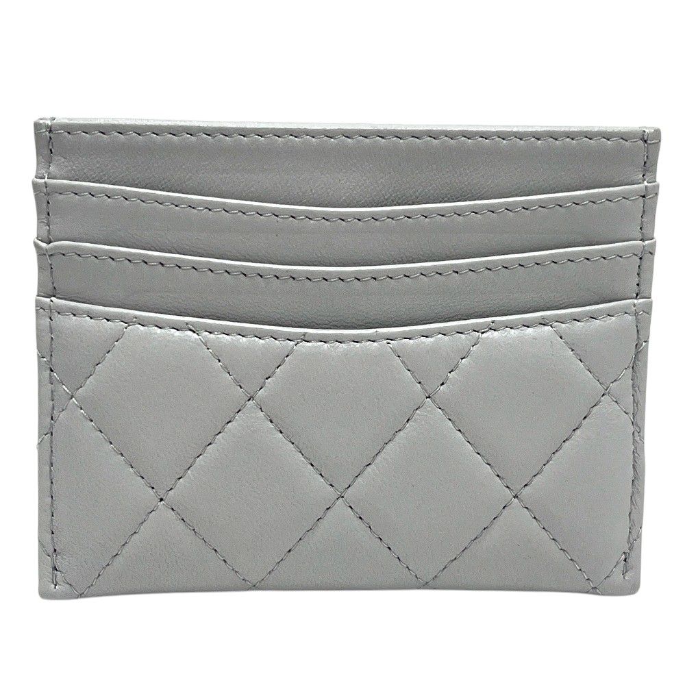 Chanel Card Case CC Logo Timeless Classic Quilted Lambskin Gray — view 2