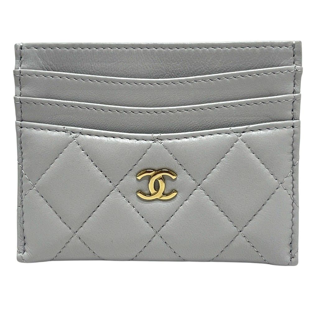 Chanel Card Case CC Logo Timeless Classic Quilted Lambskin Gray