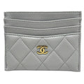 Chanel Card Case CC Logo Timeless Classic Quilted Lambskin Gray