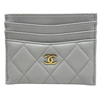 Chanel Card Case CC Logo Timeless Classic Quilted Lambskin Gray