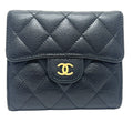 Chanel Trifold Wallet CC Logo Quilted Caviar Leather Black