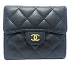 Chanel Trifold Wallet CC Logo Quilted Caviar Leather Black