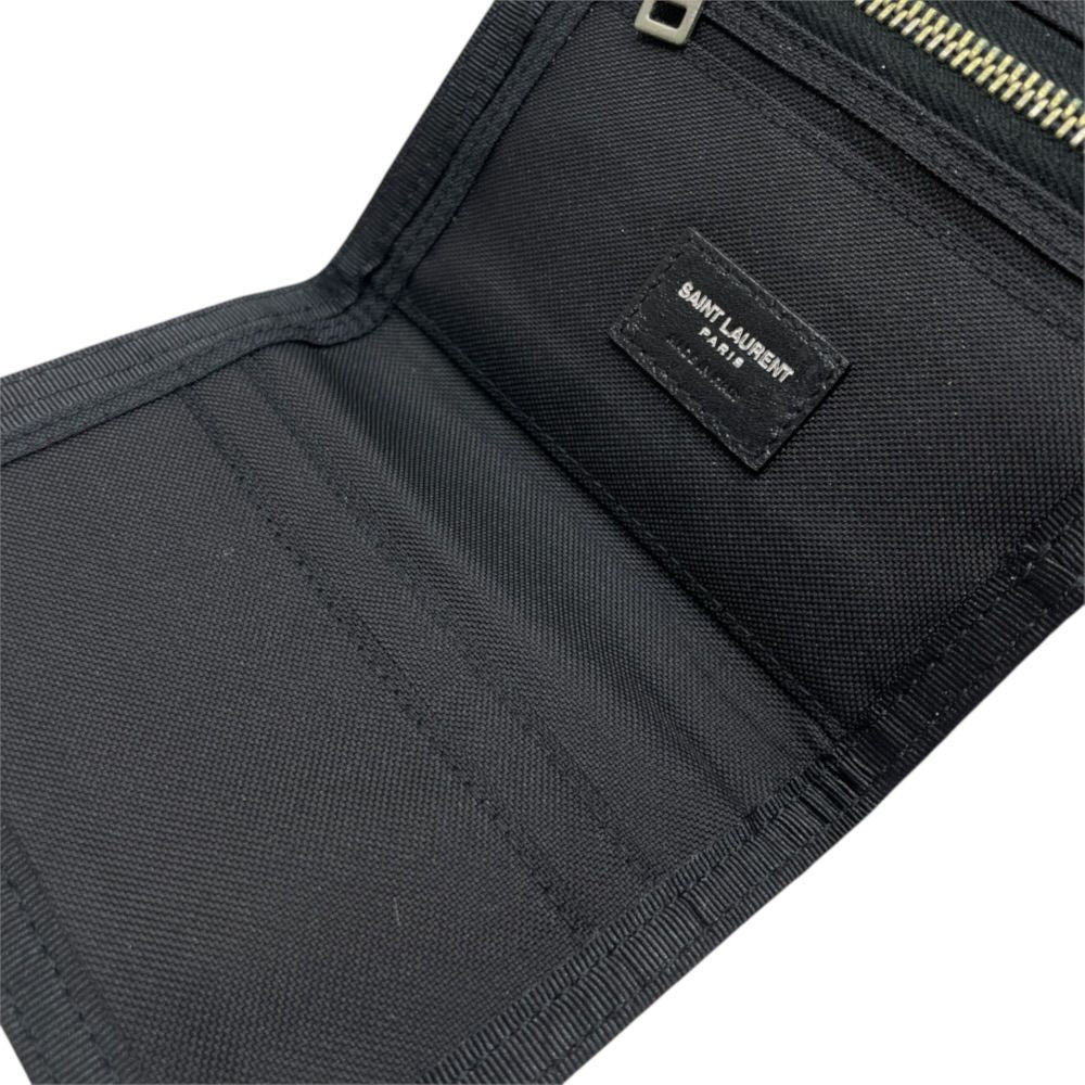 Saint Laurent Trifold Wallet Folding Palm Leaf Print Velcro Nylon Canvas Cream — view 7