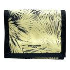 Saint Laurent Trifold Wallet Folding Palm Leaf Print Velcro Nylon Canvas Cream