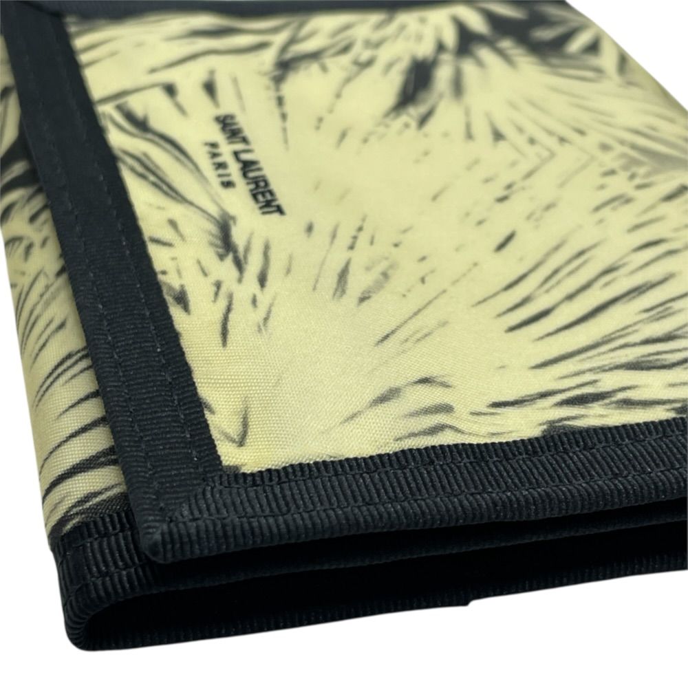 Saint Laurent Trifold Wallet Folding Palm Leaf Print Velcro Nylon Canvas Cream — view 3