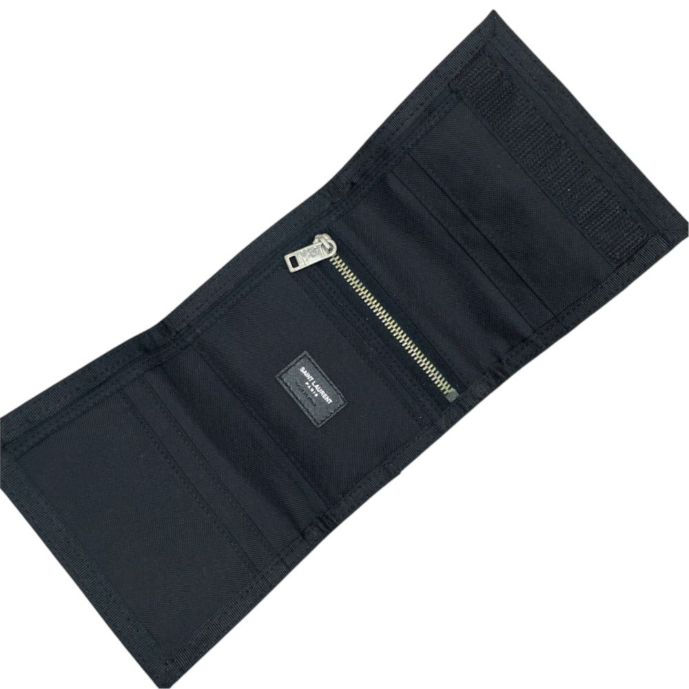 Saint Laurent Trifold Wallet Folding Palm Leaf Print Velcro Nylon Canvas Cream — view 5