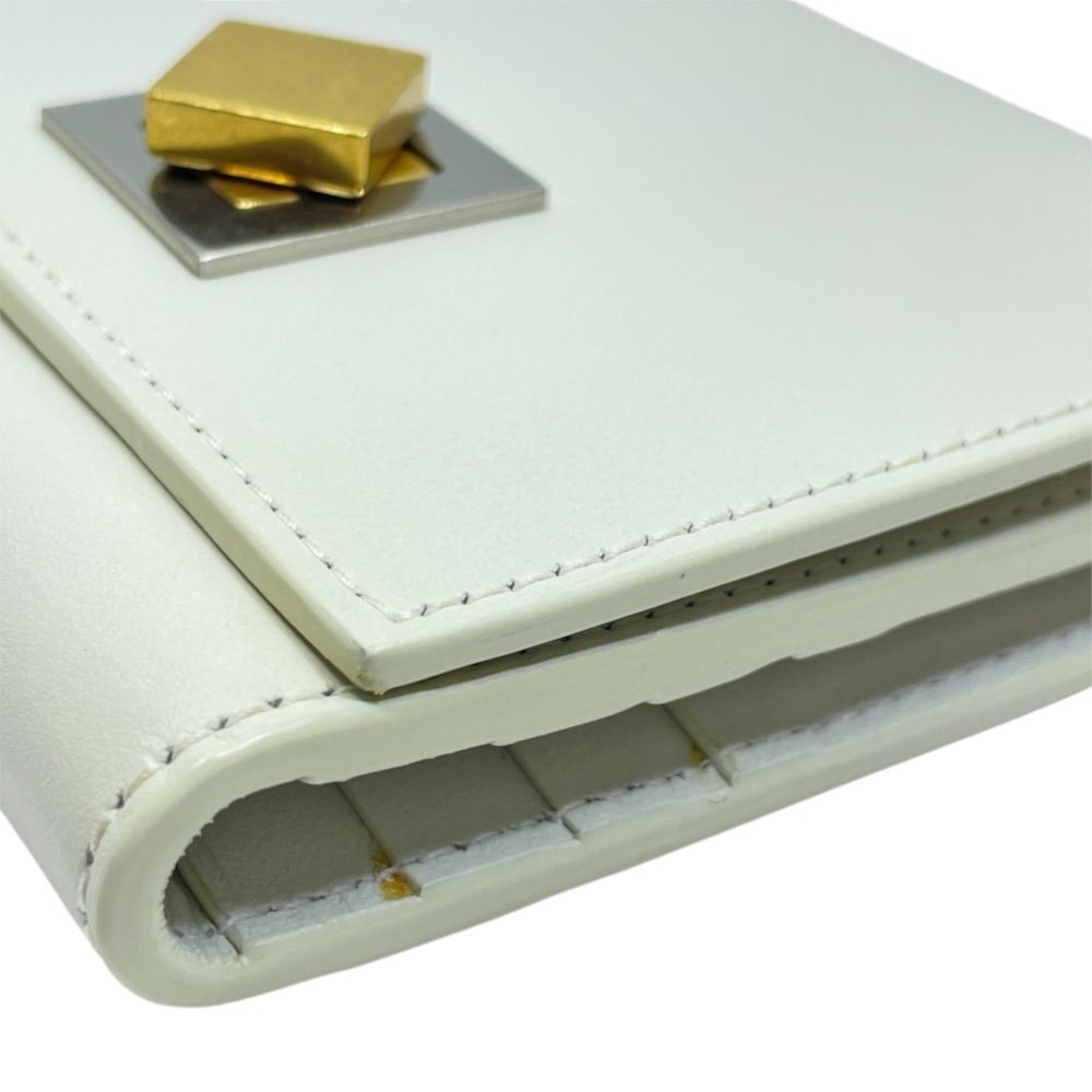 Bottega Veneta Twist Lock Trifold Wallet Compact Leather White Gold Business — view 3