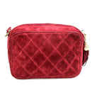 Chanel Quilted Fringe Chain Shoulder Bag Wine Red Suede Leather — view 3