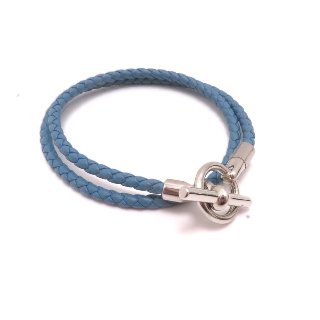 Hermes Glenan Double Tour Bracelet Blue SS Leather