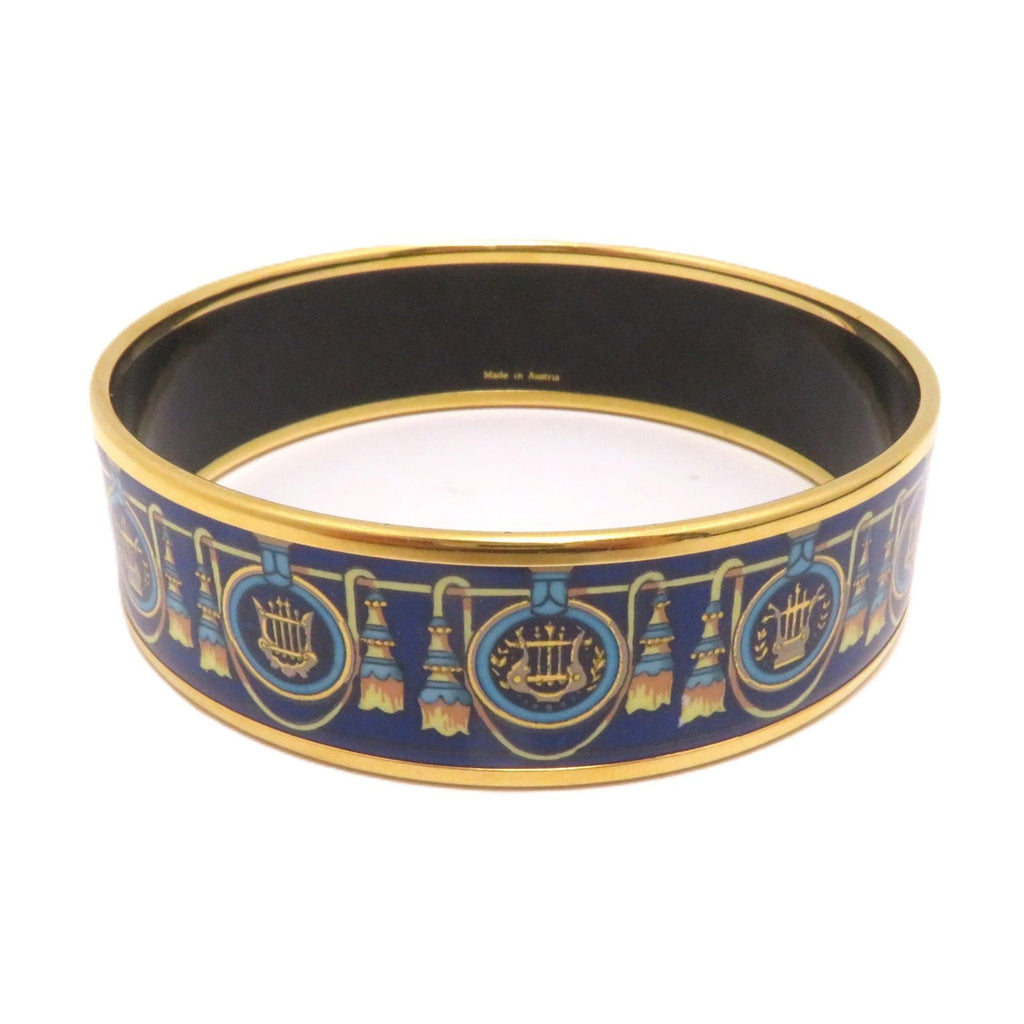 Hermes Enamel GM Blue Gold Bangle Bracelet