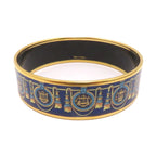Hermes Enamel GM Blue Gold Bangle Bracelet