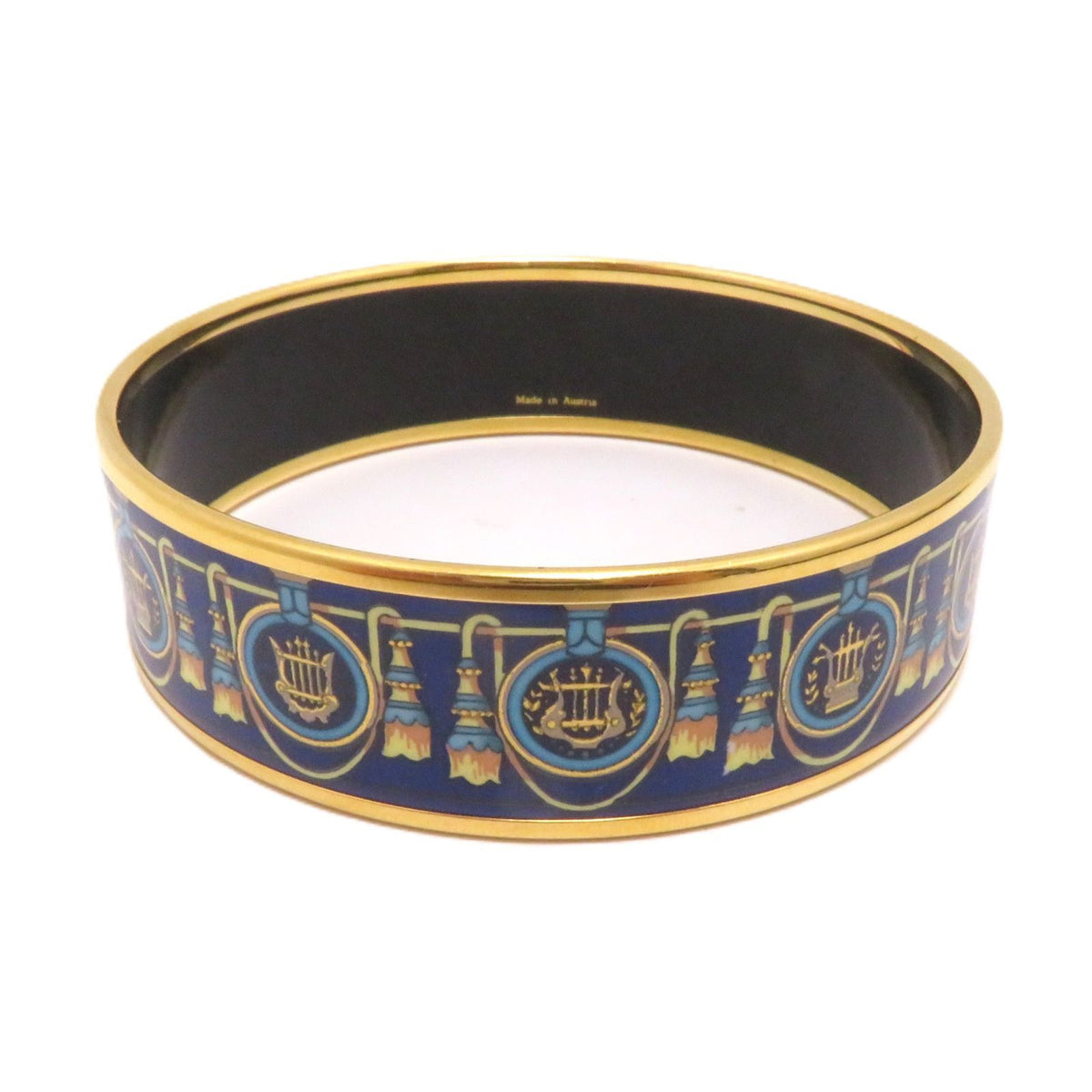 Hermes Enamel GM Blue Gold Bangle Bracelet