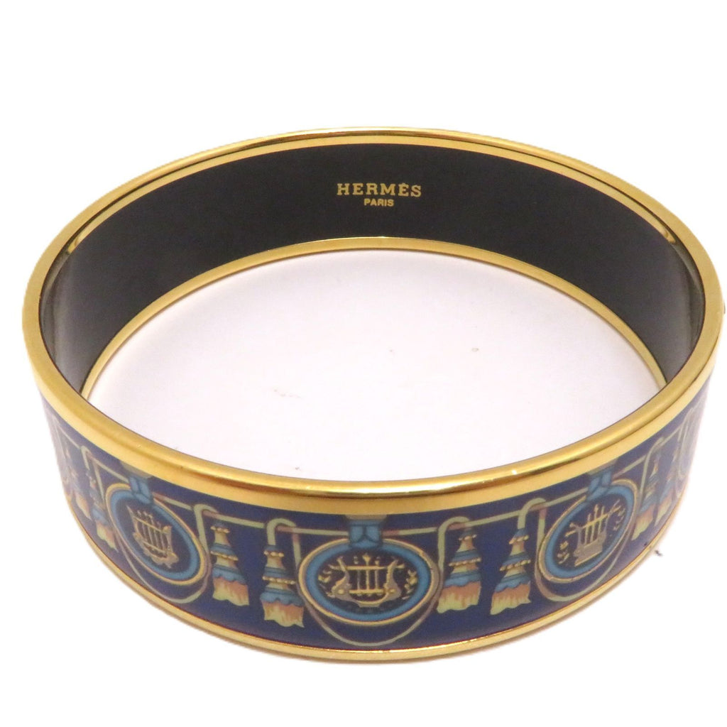 Hermes Enamel GM Blue Gold Bangle Bracelet — view 2
